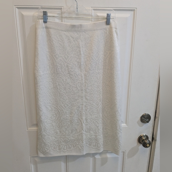 Ming Wang Cream Patterned Pencil Skirt - Picture 1 of 4